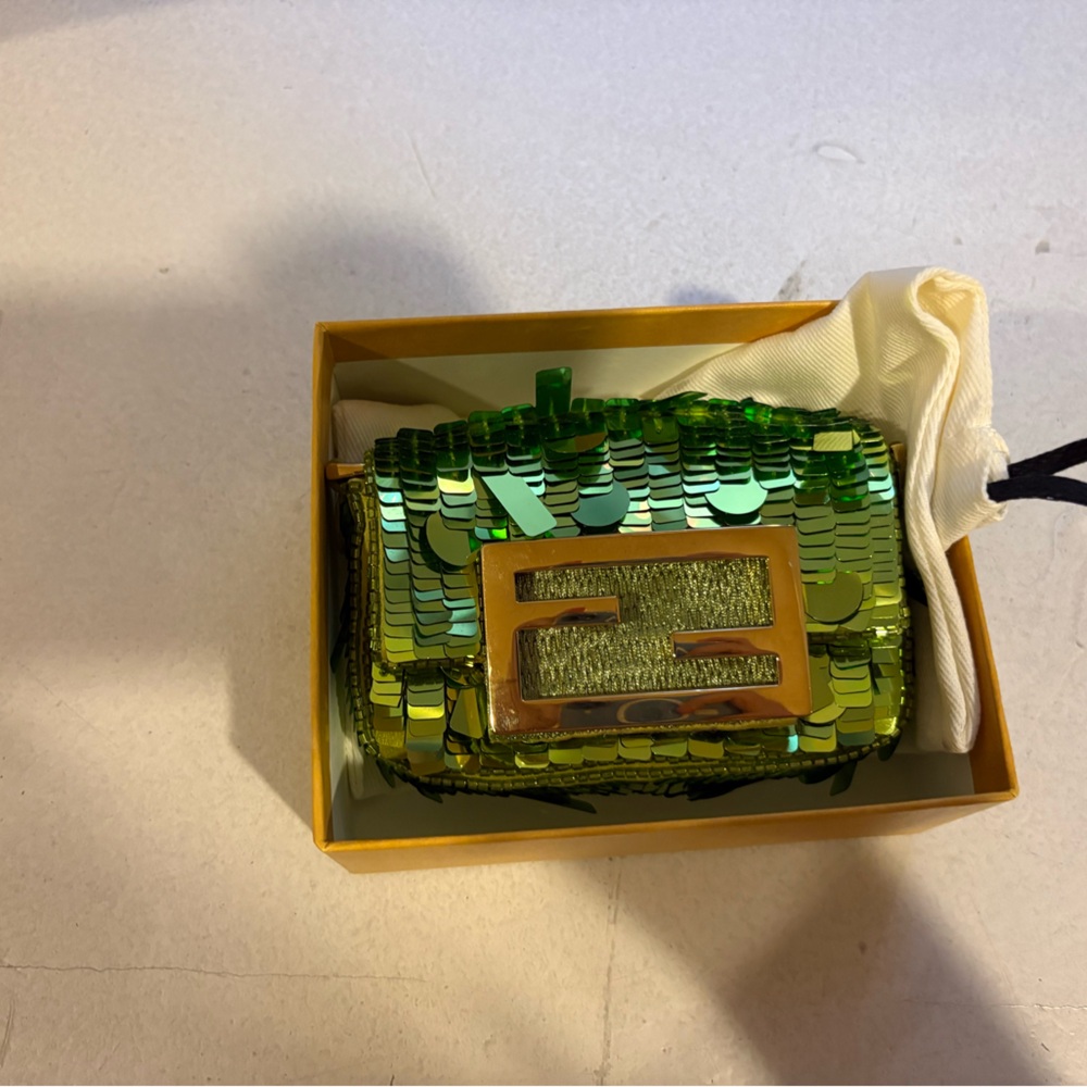 Fendi Green Sequin Nano Baguette